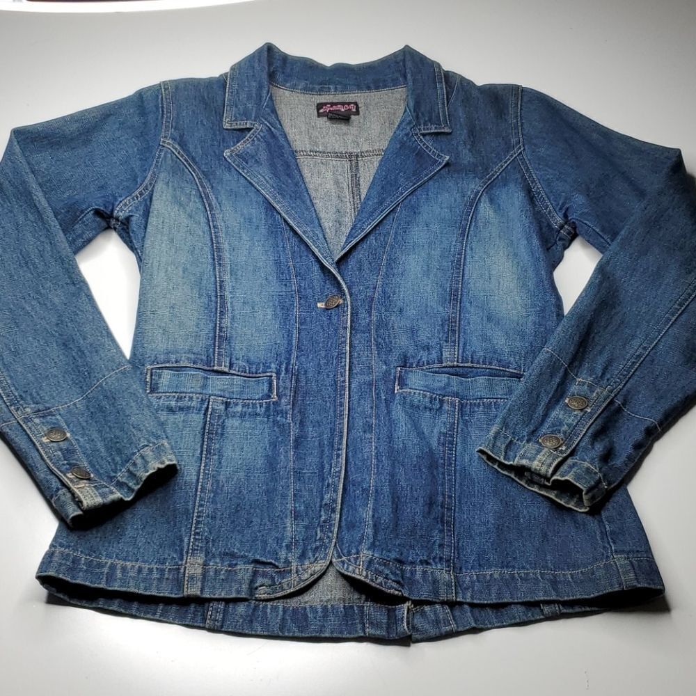 DENIM JEAN BLAZER JACKET pockets SPOILED GIRL BUSINESS CASUAL CAREER medium 6 8